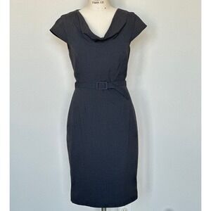 Calvin Klein‎ Cowl Neck Cap Sleeve Belted Sheath Dress Gray Women’s Size XS/S